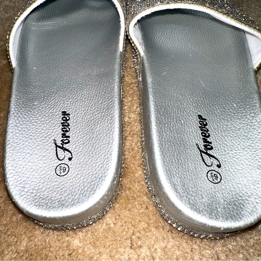 Silver Rhinestone Open Toe Slides / Sandals - Picture 3 of 6
